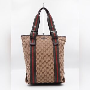 CE20 💟 Gucci GG Monogram Medium Web Handle Tote Bag